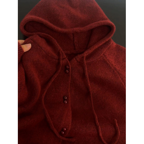 聖誕紅色連帽毛衣外套女秋冬季2025新款慵懶風高級感針織開衫上衣 聖誕紅色連帽毛衣外套女秋冬季2025新款慵懶風高級感針織開衫上衣