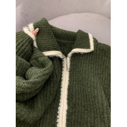 絕絕子！迴頭率超高！撞色長袖開衫毛衣女秋冬復古慵懶風針織外套