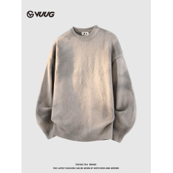 VUUG日系紥染圓領毛衣男士2025新款秋冬季高級感慵懶風內搭針織衫