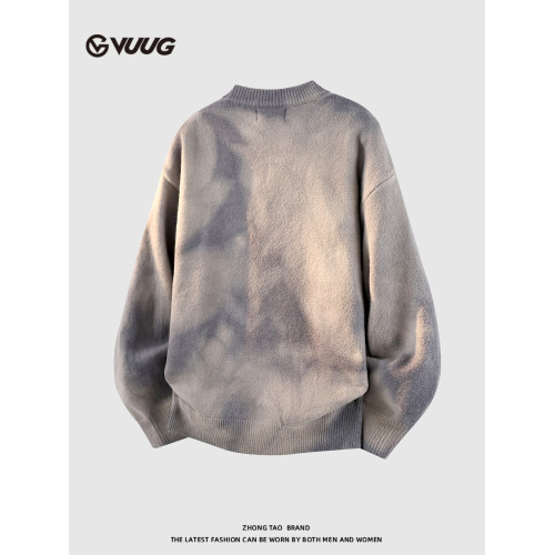 VUUG日系紥染圓領毛衣男士2025新款秋冬季高級感慵懶風內搭針織衫
