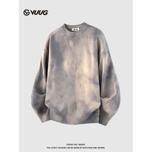 VUUG日系紥染圓領毛衣男士2025新款秋冬季高級感慵懶風內搭針織衫