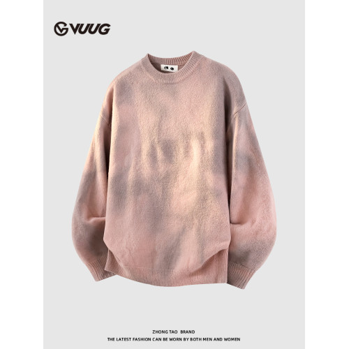 VUUG日系紥染圓領毛衣男士2025新款秋冬季高級感慵懶風內搭針織衫