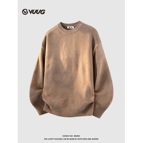 VUUG日系紥染圓領毛衣男士2025新款秋冬季高級感慵懶風內搭針織衫