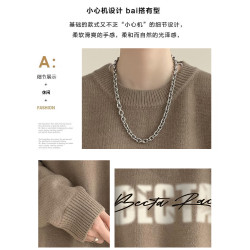 字母印花毛衣男秋冬季美式潮牌寬松圓領套頭針織衫慵懶風線衣外套