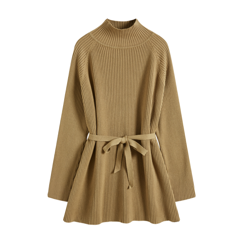 秋冬韓系氣質半高領系帶寬松遮屁股顯瘦中長款針織打底衫毛衣裙子 秋冬韓系氣質半高領系帶寬松遮屁股顯瘦中長款針織打底衫毛衣裙子