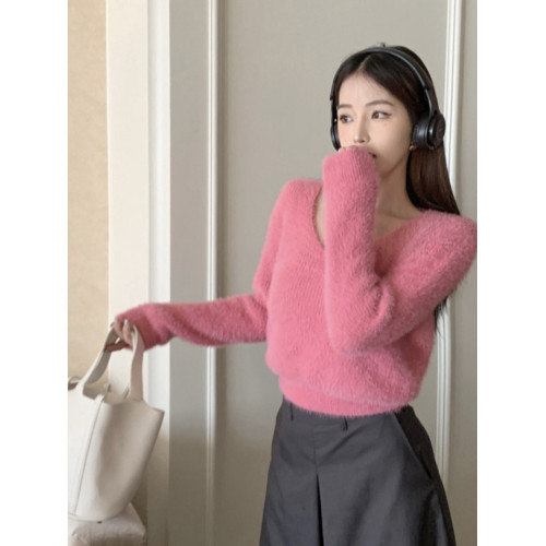 性感仿水貂毛V領毛衣女冬季2025新款寬松顯瘦設計感百搭針織上衣 性感仿水貂毛V領毛衣女冬季2025新款寬松顯瘦設計感百搭針織上衣