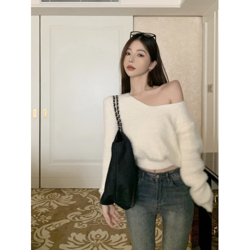 性感仿水貂毛V領毛衣女冬季2025新款寬松顯瘦設計感百搭針織上衣 性感仿水貂毛V領毛衣女冬季2025新款寬松顯瘦設計感百搭針織上衣