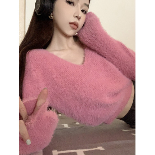 性感仿水貂毛V領毛衣女冬季2025新款寬松顯瘦設計感百搭針織上衣 性感仿水貂毛V領毛衣女冬季2025新款寬松顯瘦設計感百搭針織上衣