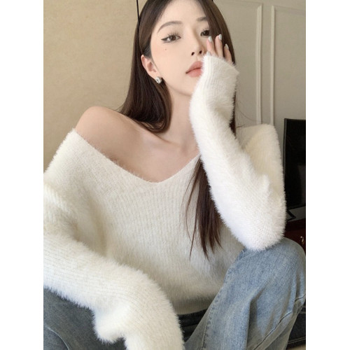 性感仿水貂毛V領毛衣女冬季2025新款寬松顯瘦設計感百搭針織上衣 性感仿水貂毛V領毛衣女冬季2025新款寬松顯瘦設計感百搭針織上衣