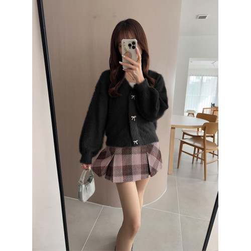 櫻花妹妹日系GRL水貂絨羽毛針織V領開衫軟糯糯緞帶蝴蝶結胸針紐釦 櫻花妹妹日系GRL水貂絨羽毛針織V領開衫軟糯糯緞帶蝴蝶結胸針紐釦