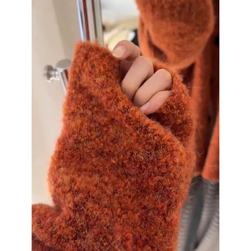 韓系復古慵懶風橘色軟糯毛衣外套女秋冬中長款設計感加厚針織開衫