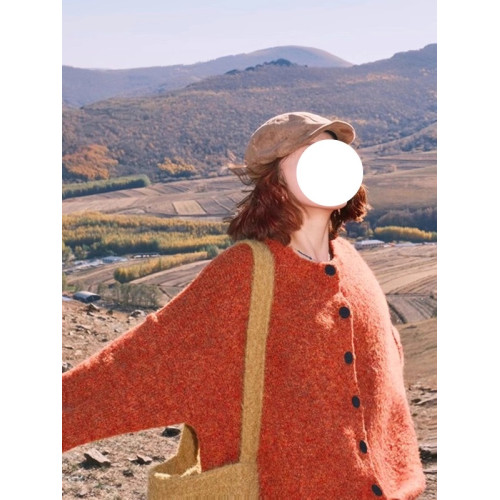 韓系復古慵懶風橘色軟糯毛衣外套女秋冬中長款設計感加厚針織開衫