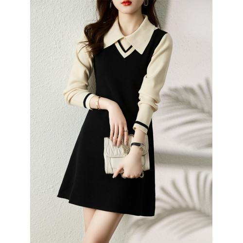 2025秋冬季新款氣質百搭方領拼色假兩件長袖針織顯瘦毛衣連衣裙女 2025秋冬季新款氣質百搭方領拼色假兩件長袖針織顯瘦毛衣連衣裙女