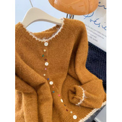 軟糯糯毛衣開衫女2025秋冬款彩色紐釦開衫慵懶高級感短外套