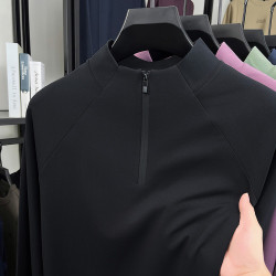 某桑特平替戶外男裝長袖T恤春秋拉鍊時尚立領騎行服跑步健身速乾