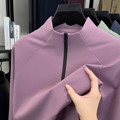 某桑特平替戶外男裝長袖T恤春秋拉鍊時尚立領騎行服跑步健身速乾