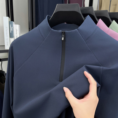 某桑特平替戶外男裝長袖T恤春秋拉鍊時尚立領騎行服跑步健身速乾