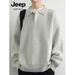 JEEP SPIRIT翻領毛衣男士秋冬季潮牌寬松休閒純色打底針織衫男款