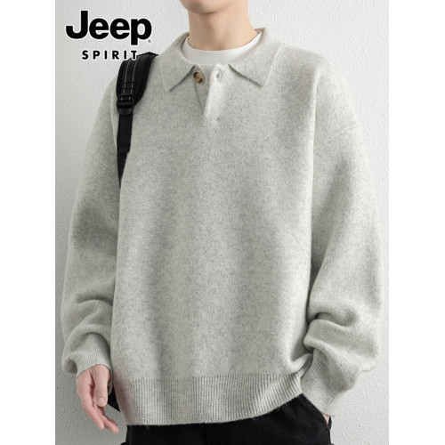 JEEP SPIRIT翻領毛衣男士秋冬季潮牌寬松休閒純色打底針織衫男款 JEEP SPIRIT翻領毛衣男士秋冬季潮牌寬松休閒純色打底針織衫男款