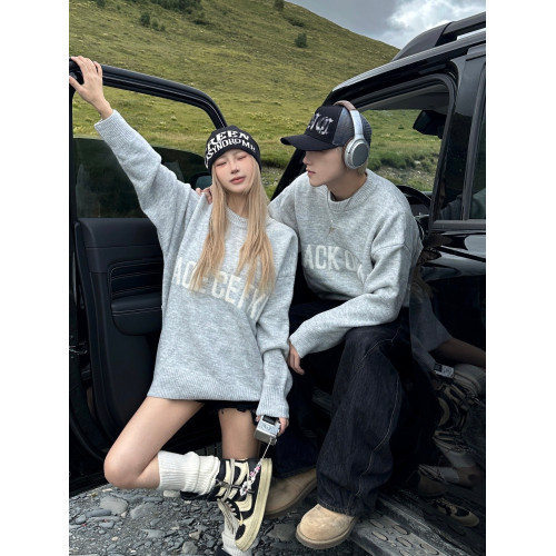 美式情侶毛衣秋冬款高級感寬松慵懶風針織毛線衣2025新款冬季男女