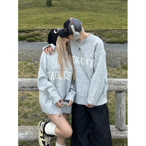 美式情侶毛衣秋冬款高級感寬松慵懶風針織毛線衣2025新款冬季男女