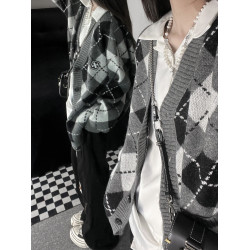 菱格開衫毛衣女秋冬寬松溫柔慵懶風日系復古針織衫軟糯外套ins潮