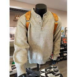 灰色美式亨利領針織毛衣男長袖慵懶風cleanfit內搭打底針織衫外套