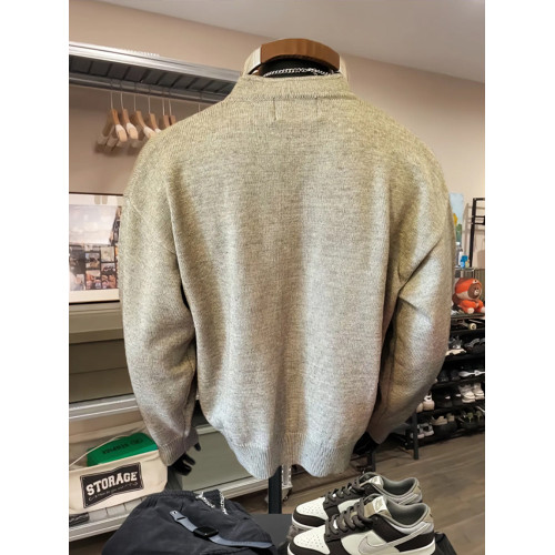 灰色美式亨利領針織毛衣男長袖慵懶風cleanfit內搭打底針織衫外套