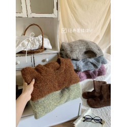 復古溫柔慵懶風軟糯花紗毛絨圓領毛衣女秋休閒寬松弛感長袖針織衫