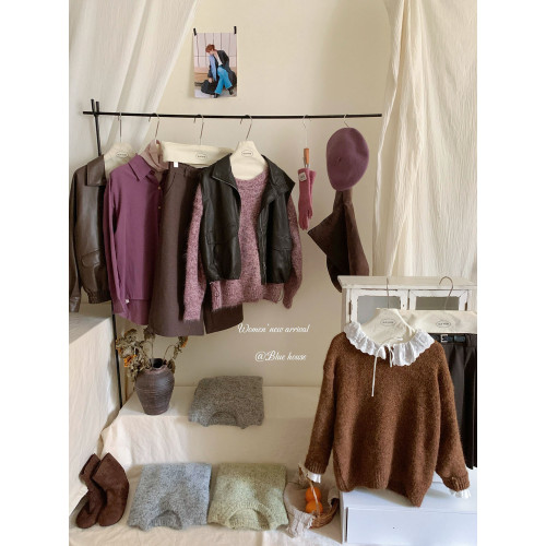 復古溫柔慵懶風軟糯花紗毛絨圓領毛衣女秋休閒寬松弛感長袖針織衫 復古溫柔慵懶風軟糯花紗毛絨圓領毛衣女秋休閒寬松弛感長袖針織衫