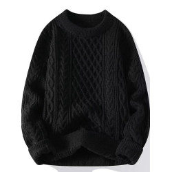 日系潮牌麻花針織衫男秋冬季純色圓領毛衣簡約青少年百搭羊毛衫潮