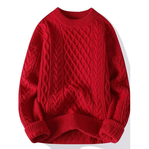 日系潮牌麻花針織衫男秋冬季純色圓領毛衣簡約青少年百搭羊毛衫潮