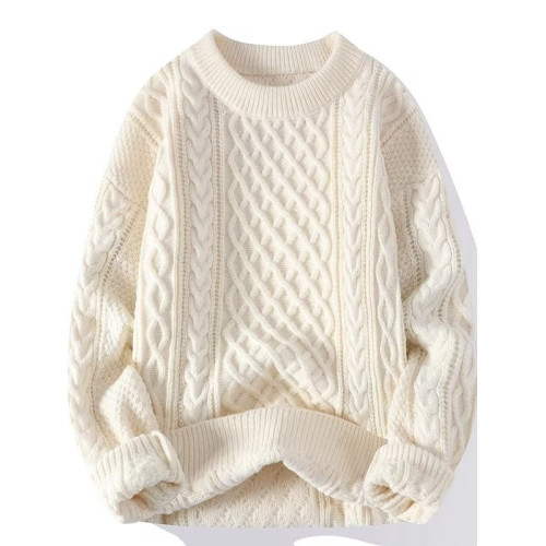 日系潮牌麻花針織衫男秋冬季純色圓領毛衣簡約青少年百搭羊毛衫潮