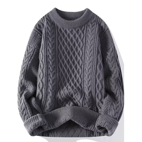 日系潮牌麻花針織衫男秋冬季純色圓領毛衣簡約青少年百搭羊毛衫潮