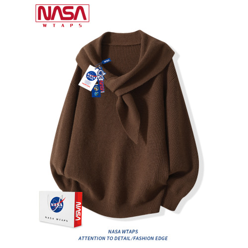 NASA WTAPS美式秋季高級感圍領毛衣男女款休閒潮牌圓領設計感線衣