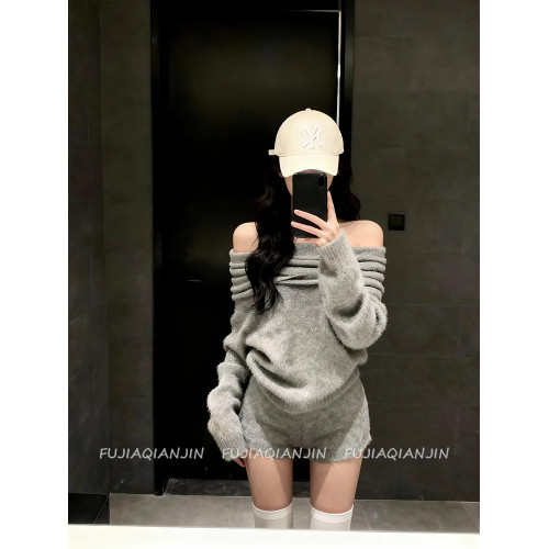 韓系慵懶風一字肩針織衫毛衣女秋季氛圍感超好看氣質露肩百搭上衣 韓系慵懶風一字肩針織衫毛衣女秋季氛圍感超好看氣質露肩百搭上衣