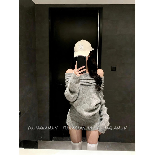 韓系慵懶風一字肩針織衫毛衣女秋季氛圍感超好看氣質露肩百搭上衣 韓系慵懶風一字肩針織衫毛衣女秋季氛圍感超好看氣質露肩百搭上衣