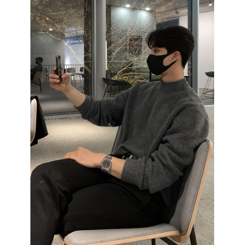 半高領毛衣男士秋冬季高級感韓版寬松打底針織衫休閒慵懶潮牌上衣