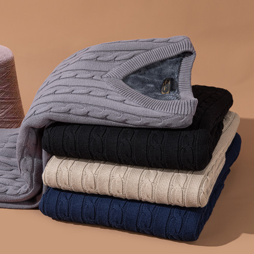 加絨毛衣男加厚針織衫秋冬內搭保暖V領打底衫青年男修身毛衫外套