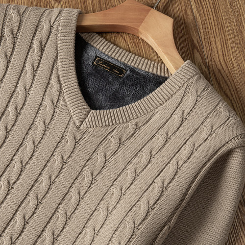 加絨毛衣男加厚針織衫秋冬內搭保暖V領打底衫青年男修身毛衫外套