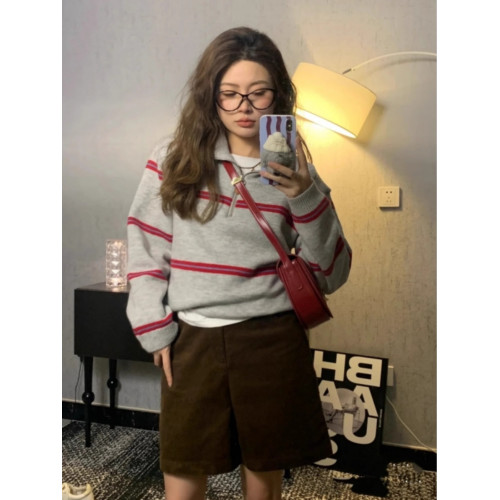 polo領半拉鍊條紋毛衣女裝秋冬慵懶風針織衫套頭針織衛衣2025新款 polo領半拉鍊條紋毛衣女裝秋冬慵懶風針織衫套頭針織衛衣2025新款