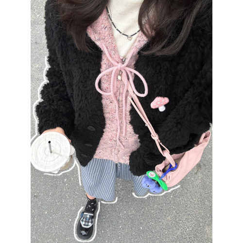 暗粉混雜色連帽拉鍊開衫外套毛衣女秋冬新款休閒寬松針織軟糯加厚 暗粉混雜色連帽拉鍊開衫外套毛衣女秋冬新款休閒寬松針織軟糯加厚