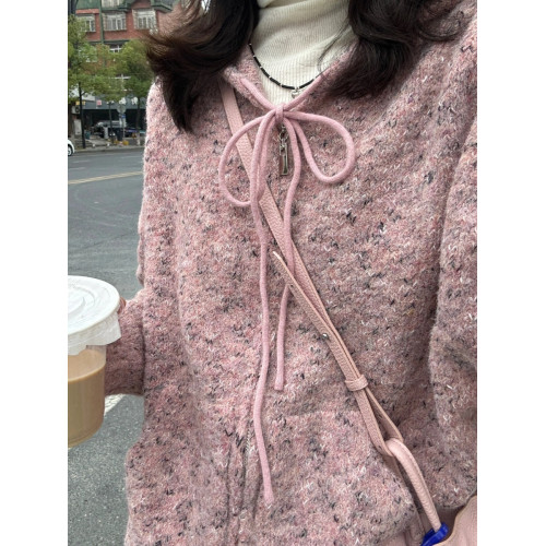 暗粉混雜色連帽拉鍊開衫外套毛衣女秋冬新款休閒寬松針織軟糯加厚 暗粉混雜色連帽拉鍊開衫外套毛衣女秋冬新款休閒寬松針織軟糯加厚