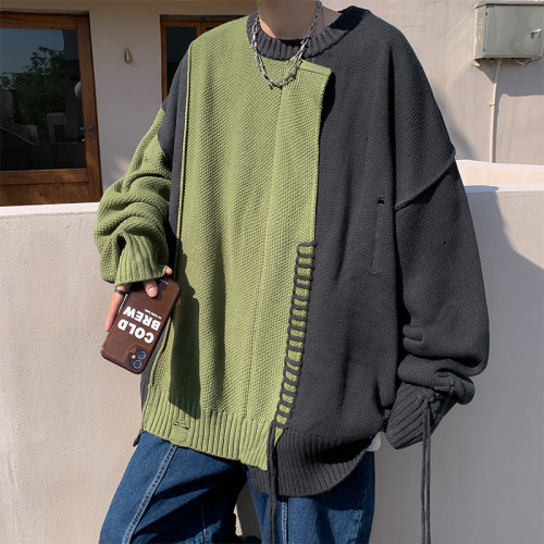 編織破洞毛衣男款潮牌ins設計感線衣秋冬季日系慵懶風情侶針織衫