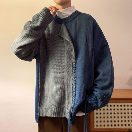 編織破洞毛衣男款潮牌ins設計感線衣秋冬季日系慵懶風情侶針織衫