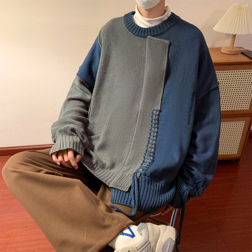 編織破洞毛衣男款潮牌ins設計感線衣秋冬季日系慵懶風情侶針織衫