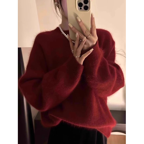 歐貨高級感水貂絨橘色毛衣女秋冬軟糯慵懶風內搭浣熊絨針織衫 歐貨高級感水貂絨橘色毛衣女秋冬軟糯慵懶風內搭浣熊絨針織衫