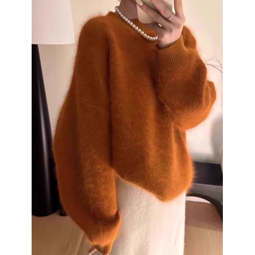 歐貨高級感水貂絨橘色毛衣女秋冬軟糯慵懶風內搭浣熊絨針織衫 歐貨高級感水貂絨橘色毛衣女秋冬軟糯慵懶風內搭浣熊絨針織衫