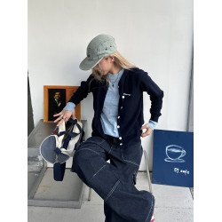 川川也美式原創秋季新款假兩件針織圓領毛衣女街頭復古慵懶風上衣