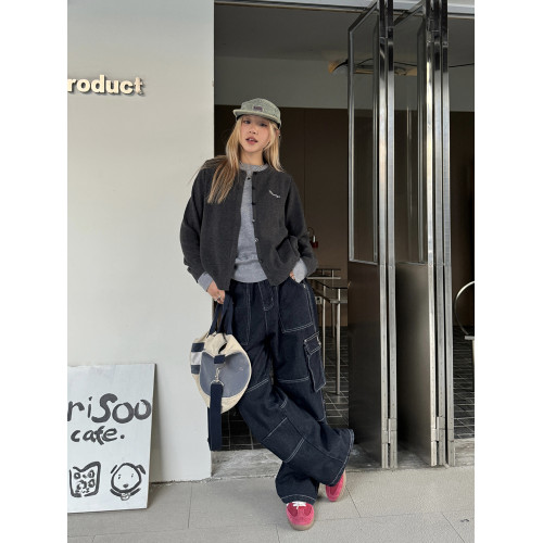 川川也美式原創秋季新款假兩件針織圓領毛衣女街頭復古慵懶風上衣 川川也美式原創秋季新款假兩件針織圓領毛衣女街頭復古慵懶風上衣